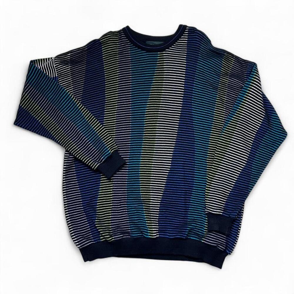 Tundra Canada Vintage 80s Multicolor 3D Cotton Knit Coogi Style Sweater XL